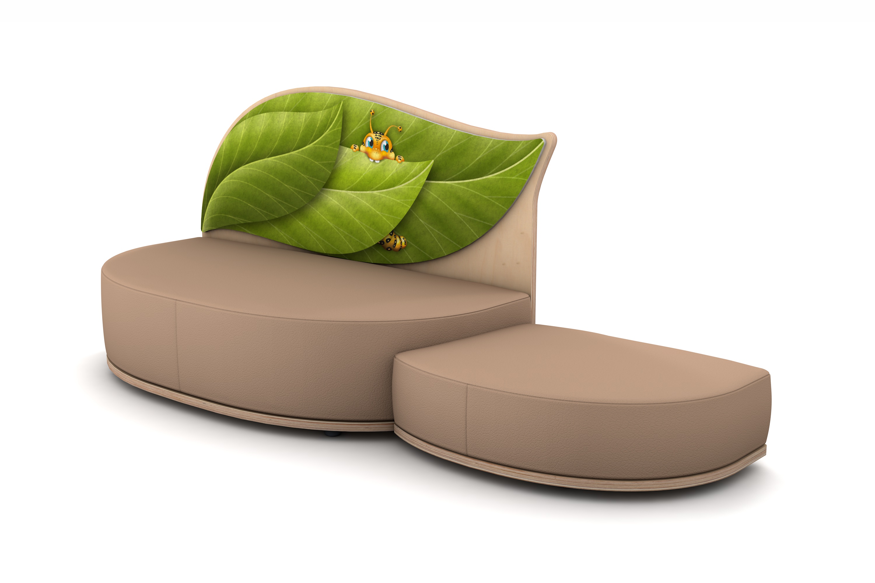 FantasiaAakustikaA Raupe Sofa mit Anstellhocker rechts